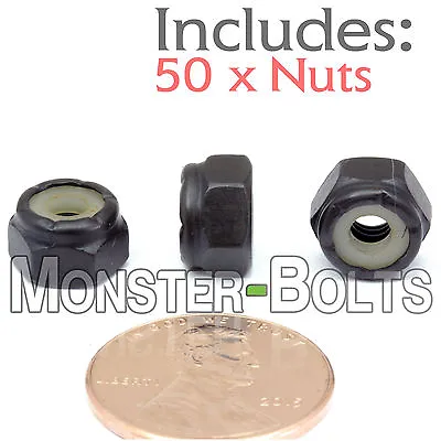 #8-32 NM - Qty 50 - Nylon Insert Hex Lock / Stop Nuts SAE - Steel W Black Oxide • $12.36