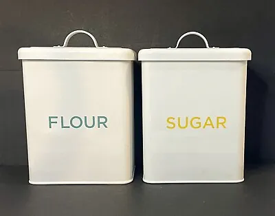 Martha Stewart Metal White Enamel Retro Kitchen Canister Set Flour And Sugar • $45