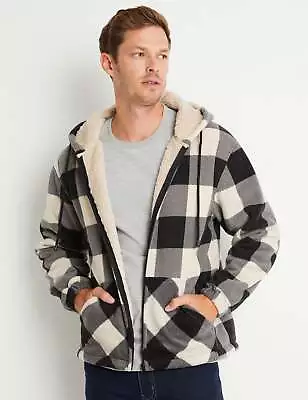 RIVERS - Mens Jacket -  Polar Fleece Check Zip Shacket With Hood • $57.83