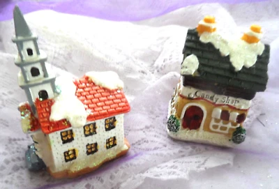 $8.99 • Buy Vintage Christmas Village - LOT OF 2 CERAMIC - CANDY SHOP & CHURCH