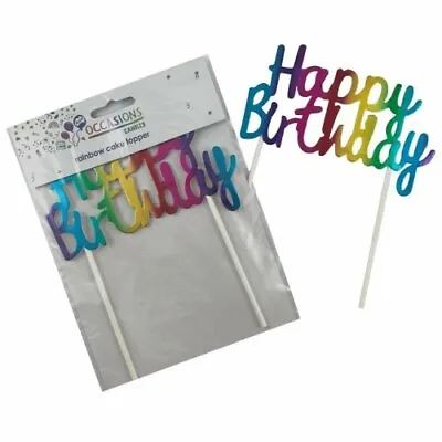 Metallic Rainbow Happy Birthday Paper Cake Topper Party Decoration 13cm Unicorn • $4.50