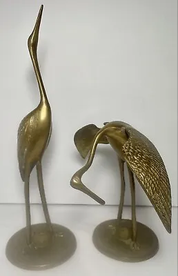 Solid Brass Pair Crane Heron Egret Bird Figurines MCM Mid Century Leonard Korea • $46.74