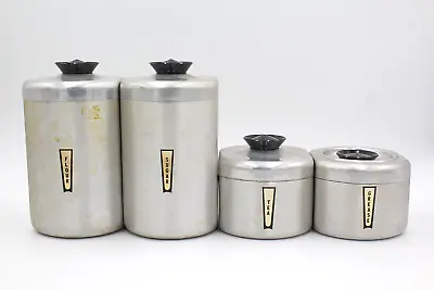 Vintage Kromex Kitchen Canister Set Of 4 Aluminum W/ Lids Flour Sugar Tea Grease • $30