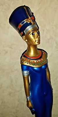Blue & Gold Finish 12  Egyptian Pharaoh Queen Nefertiti Statue Bookend Antique • $109.99