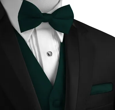 Men's Solid Satin Tuxedo Vest Bow-Tie And Hankie. Formal Dress Wedding Prom • $21.95