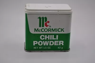 Vintage McCormick Chili Powder Spice Tin Green & White 1977 • $12