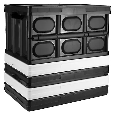 Storage Box With Lid Folding Stackable 30L 56L Lidded Plastic Crate Tub Boxes • £8.97