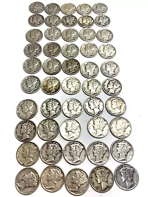 1945 P Mercury Dime Roll 90% Silver  50 Actual Coins In The Pics-REEDERSONG • $129.98