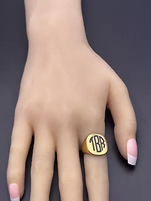 Tory Burch Signet Logo Monogram Enamel Black Gold Plated Ring # Size 5 Gift Box • $58