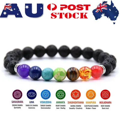 Chakra Bracelet 7 Bead Healing Lava Stone Natural Oil Diffuser Aromatherapy • $2.99