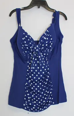 Panache Swim Built In Bra Tankini Swim Top BLUE With White Polka Dots  38FF • $20