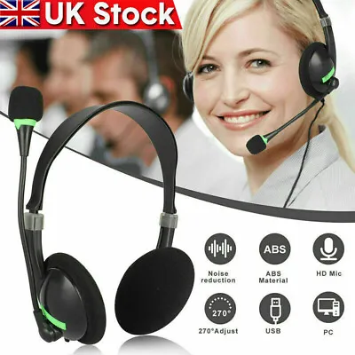 £9.79 • Buy USB Computer Headset Wired Over Ear Headphones For Call Center PC Laptop Skype