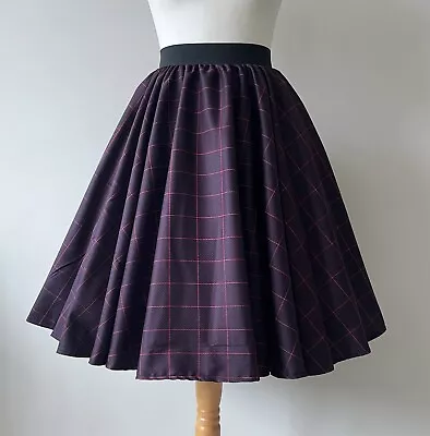 1950s Circle Skirt Wine Tartan Check All Sizes - Rockabilly Plaid Dark Purple • £29.99