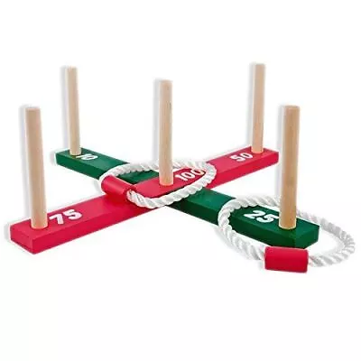 Wooden Garden Indoor Outdoor Quoits Family Pegs And Rope Hoopla Game • £7.89