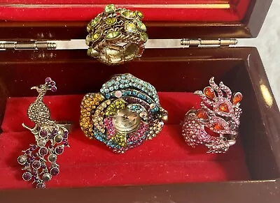 Lot Of 4  Adjustable Fashion Cocktail Rings Vintage Including Watch Rhinestones • $10