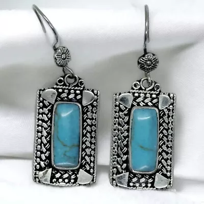 Afghan Jewelry Handmade Beautiful Brass Turquoise Stone Unique Vintage Earrings • $25