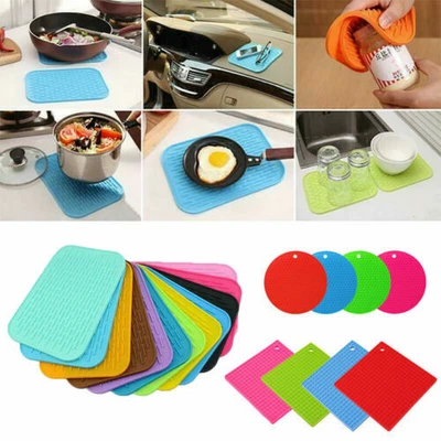 £3.49 • Buy Kitchen Black Heat Resistant Silicone Trivet Mat Hot Pan Pot Holder Non Slip Pad