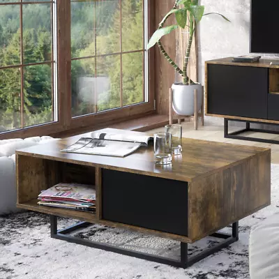 Coffee Table Loft Retro Industrial Vintage Oak Living Room Cabinet Cupboard • £89.90