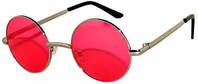 Retro Round Vintage Sunglasses Red Lens Metal Silver Frame Spring Hinge • $7.95