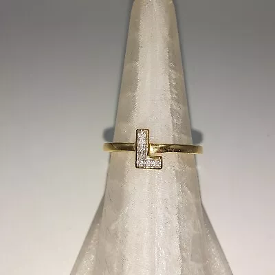Diamond Initial L Open Shank Band Ring In Vermeil YG Over Sterling Silver Sz 10  • $21.99