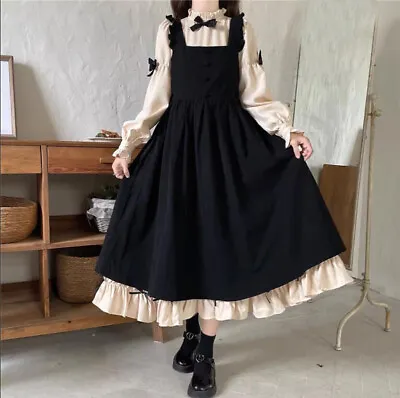 Japanese Mori Girls Lolita Suspender Dress A-line Sweet Bow Puff Sleeve Dress • $37.46