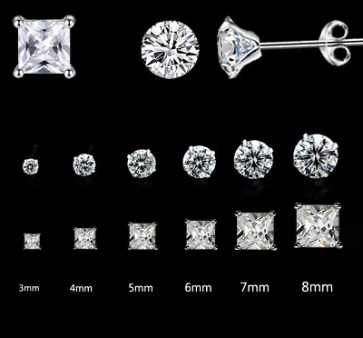 £3.87 • Buy 2Pcs Mens Womens DIAMOND CUT CRYSTAL DIAMANTE Sterling Silver Ear Studs Earrings