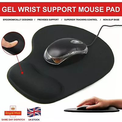 Mouse Mat Gaming Anti-Slip Large Pad PC Computer Foam Black Wrist Support UK • £4.75