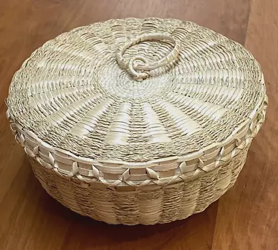 Lawrence “Billy” Shay Penoboscot Maine Native American Sweetgrass Sewing Basket • $675