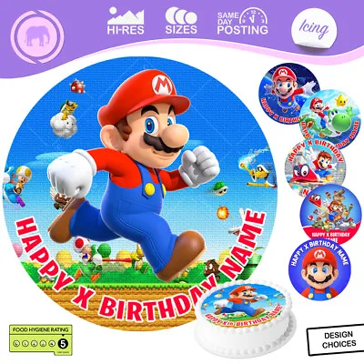 Super Mario Cake Topper Decoration Personalised Edible Icing Round • £14.47