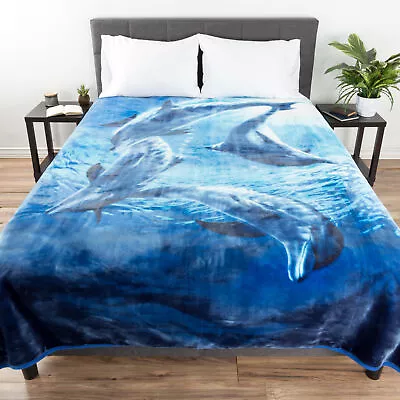 Full Queen Size Luxury Mink Blanket Dolphins Super Soft Fuzzy 74 X 91 Inch 7.5 • $59.52