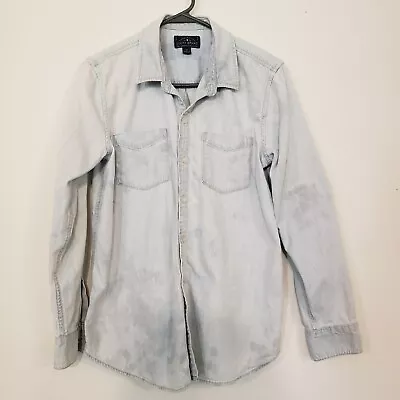 Lucky Brand Long Sleeve Acid Wash Bleach Denim Shirt Blue Women’s M Capsule 90's • £18.38