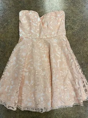 Minuet Womens Pink Sequin Sheer Strappless Mini Flare Formal Dress Size S • $10