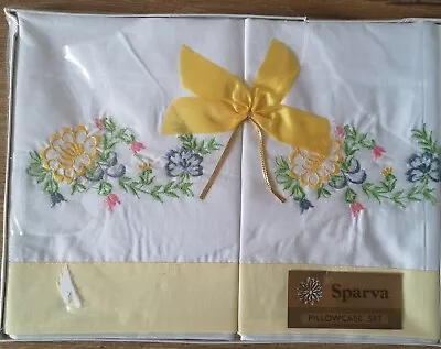 Vintage Pillow Cases Embroidered Sparva Boxed Unused Pillowcases  • $12.43