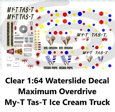 Clear 1:64 Waterslide Decal Maximum Overdrive My-T Tas-T Ice Cream Truck • $4.35