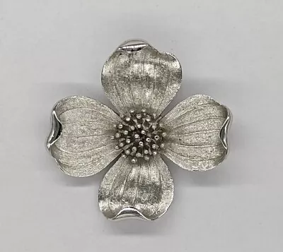 Vintage Jewelry Brooch Signed Crown Trifari Dogwood Tree Flower Silver Tone Pin • $20