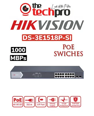 HIKVISION 16-Port Smart Managed Gigabit PoE Switch DS-3E1518P-SI • £239.99