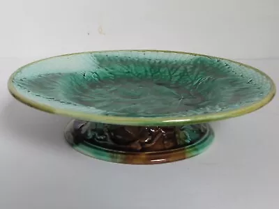 Antique Majolica Low Footed Compote Begonia Leaf • $75