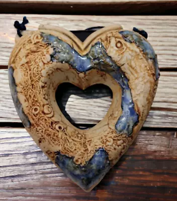 Tenmoku Pottery Heart Fish Wall Pocket Flower Vase Malaysia Handicraft Signed • $23.98