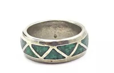 Estate 925 Sterling Silver & Mosaic Malachite Inlaid Ladies Eternity Band Ring • $19