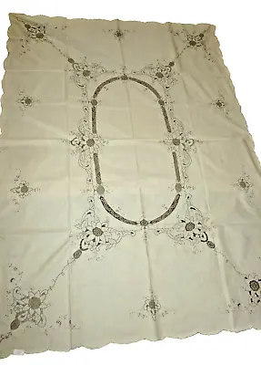 NEW Fatto A Mano Vintage Italian Lace Tablecloth & 4 Napkin Set 46x62  Cotton • $53.43