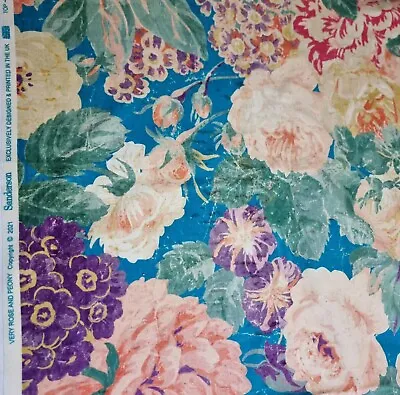 £25.99 • Buy 105cm SANDERSON Very Rose & Peony King Fisher Velvet Fabric, SECONDS
