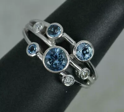 Three Row Engagement Bubble Ring 925 Silver 0.76TCW Aqua Round Cut CZ Stone • $78