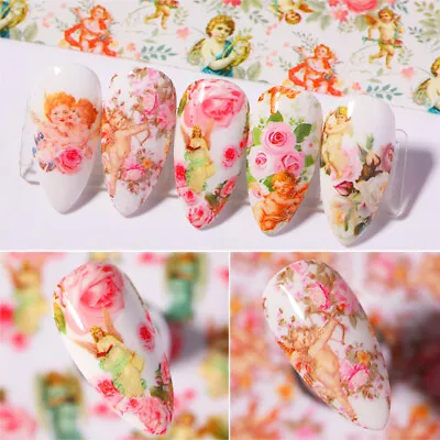 10 Sheets Angel Flowers Nail Foils Stickers Spring Summer Nail Decoration • $1.89