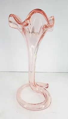 Vintage Pink Murano Style Hand Blown Art Glass Free Form Trumpet Swirl Vase • $34.99