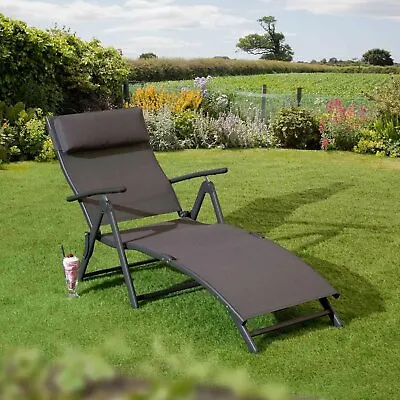 £89.95 • Buy Havana Reclining Sunlounger Folding Garden Chair Sun Bed Charcoal Or Black