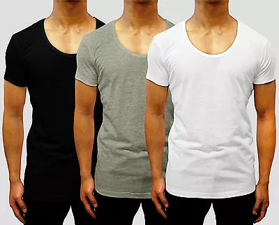 New Mens Plain T Shirt Scoop Deep V Crew Neck Singlet Hooded Tank Top Gym Casual • $15.99