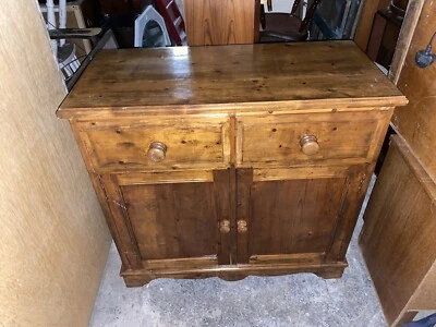 £99 • Buy Rustic Farmhouse Kitchen Pine Cupboard Double Door  Two Drawers Buffet TV Stand