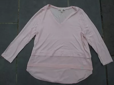 MICHAEL KORS Women PINK Pullover TUNIC Shirt 3/4 Sleeve V-Neck TOP Sz MEDIUM • $14.99