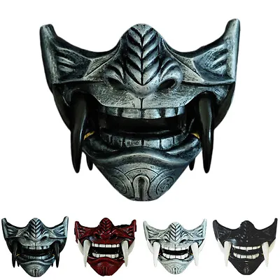 Japanese Monster Devil Hannya Cosplay Mask Noh Demon Oni Samurai Half Face Mask. • £15.46