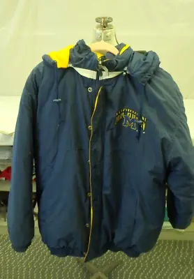 £99.12 • Buy VTG Michigan Starter Jacket Puffer Hood Blue Yellow Wolverines 90's Large